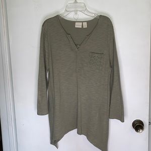 Chico’s moss green blouse with shark bite hem